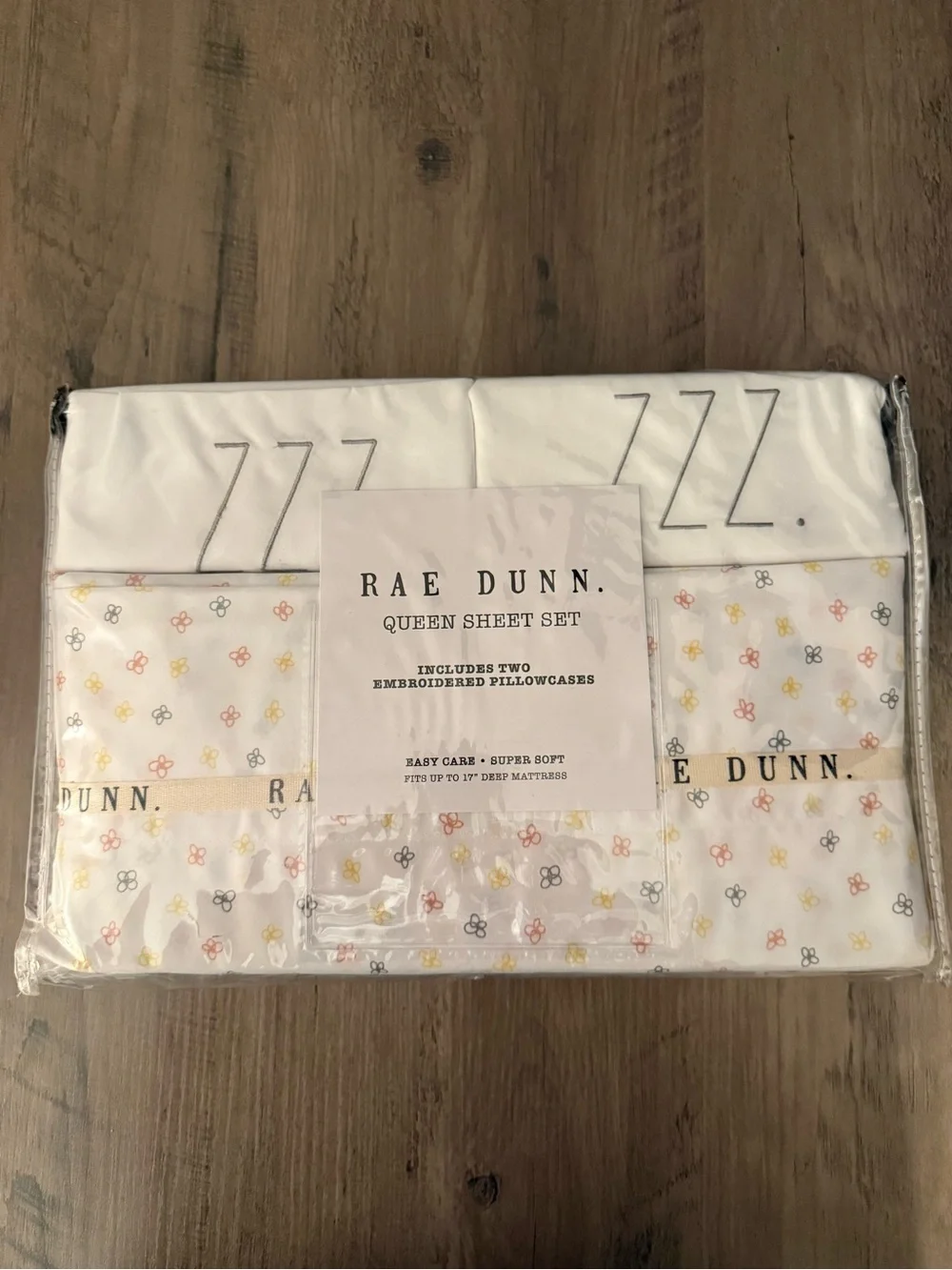 Rae Dunn White Queen Sheet Set with Tiny Multicolor Floral Motif